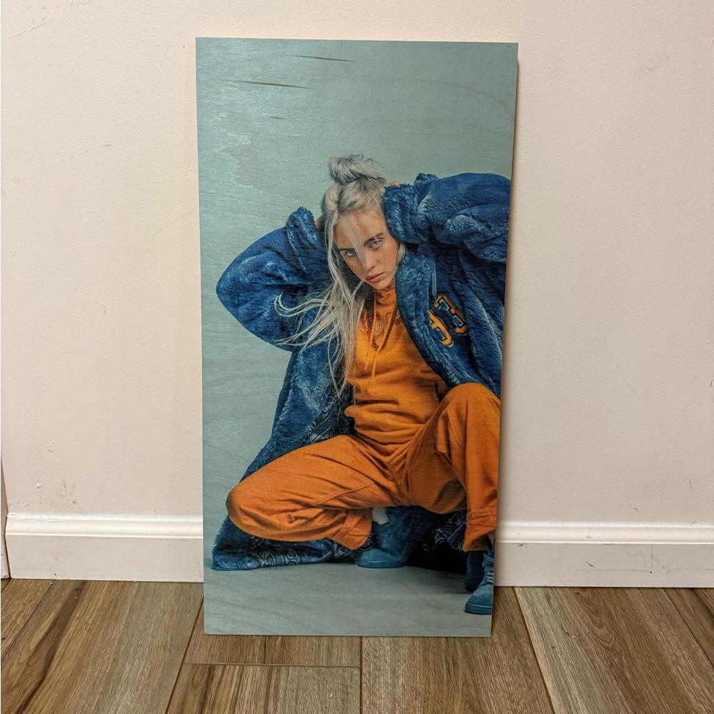 Billie Eilish photo printed on wood